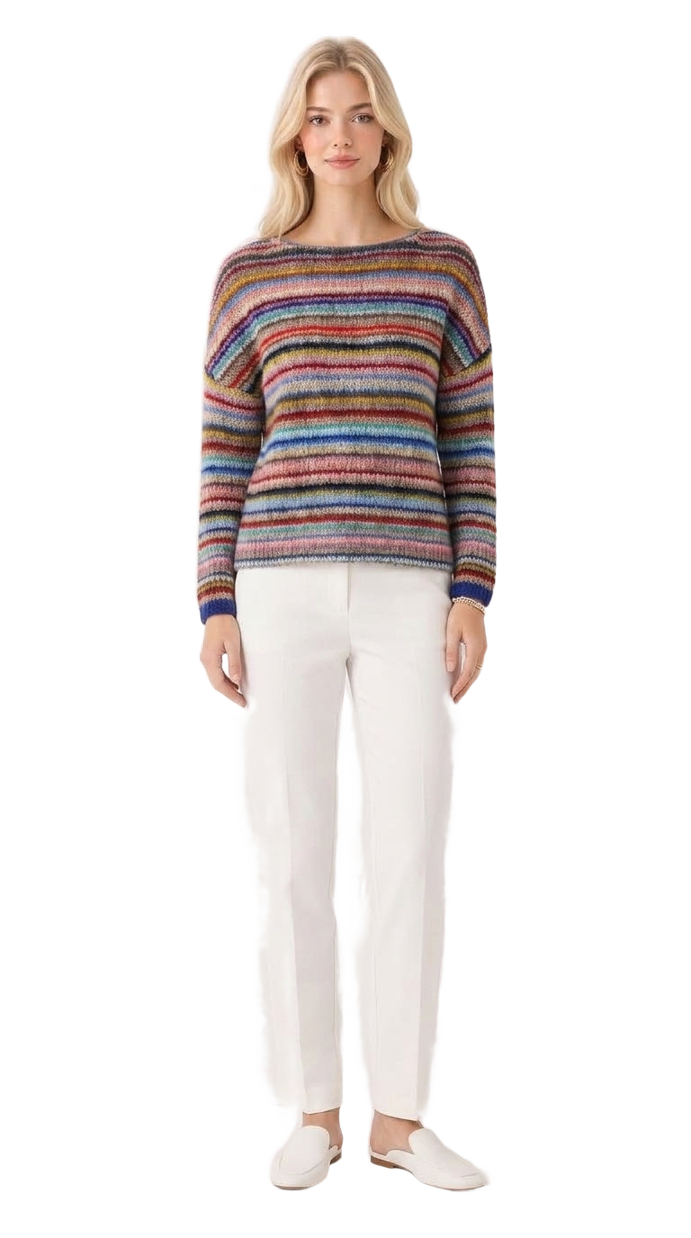 Damski luźny sweter w wielobarwne paski