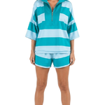 Damski sweter oversize w paski z kołnierzykiem i zamkiem