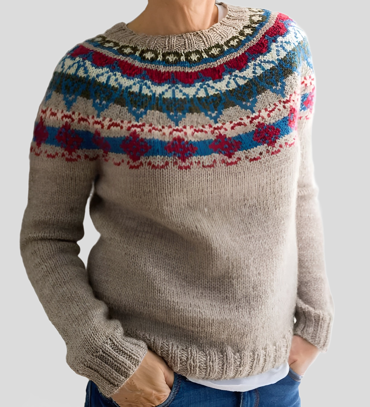 Damski sweter oversize z żakardowym wzorem