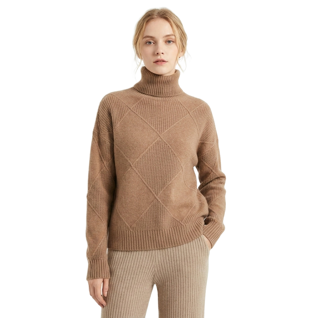 Damski sweter z golfem i wzorem w romby