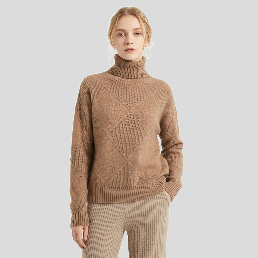 Damski sweter z golfem i wzorem w romby