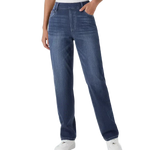 Damskie elastyczne spodnie z wysokim stanem - Niebieski denim