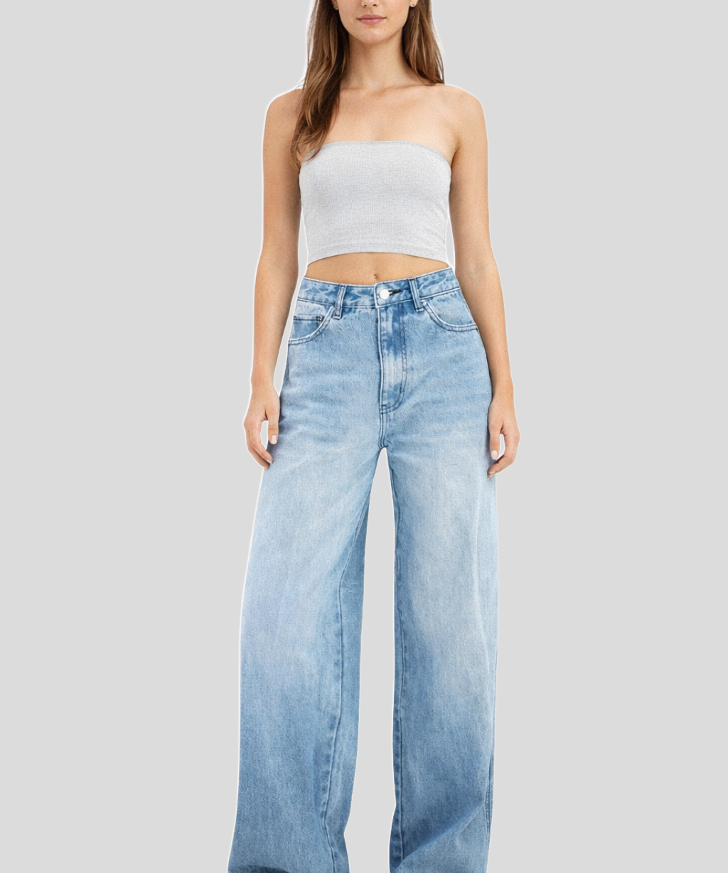 Damskie jeansy oversize z szerokimi nogawkami - Niebieski