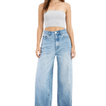 Damskie jeansy oversize z szerokimi nogawkami - Niebieski