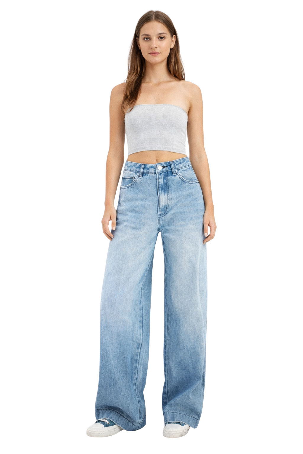 Damskie jeansy oversize z szerokimi nogawkami - Niebieski