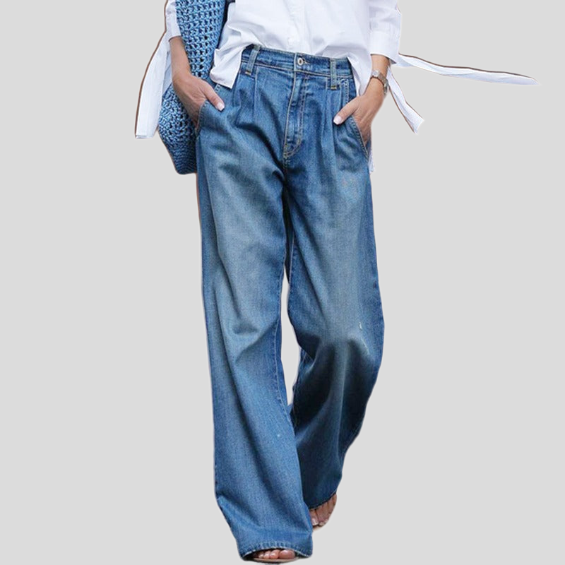 Damskie luźne jeansy w stylu retro - Niebieski