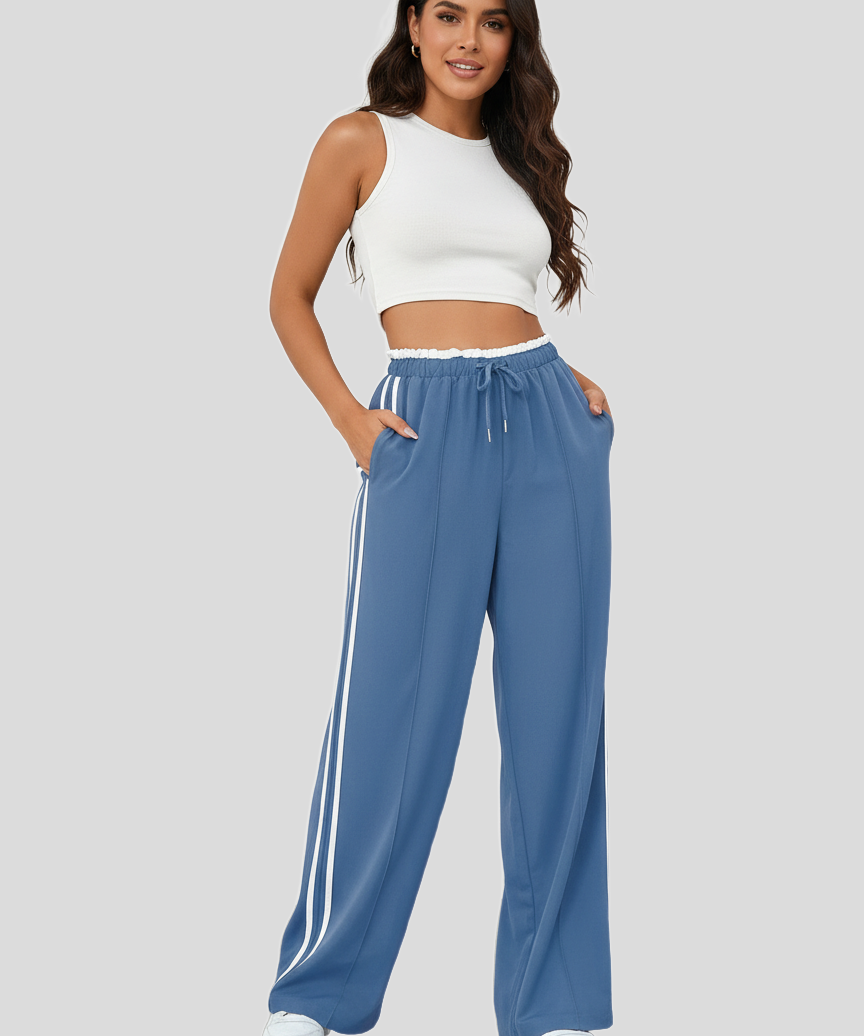 Damskie spodnie wide-leg z bocznymi pasami